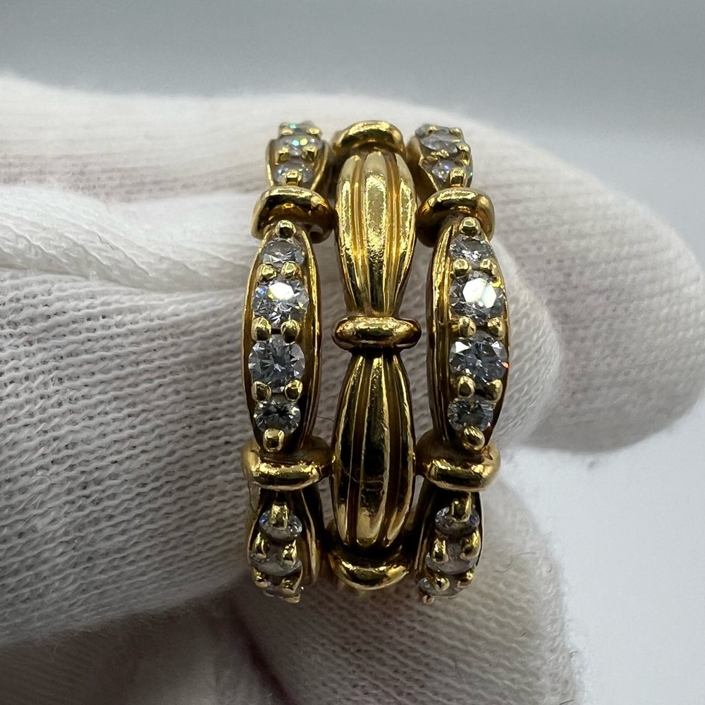 Tiffany & Co. 18K Gold and Diamond 3 Row Ribbon Style Band Ring. Size 6. 8 gtw - Picture 7 of 10
